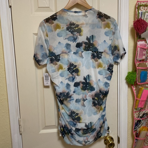 Torrid Ruched Top 1X Stretch Mesh Crew Neck Multi Floral - Picture 5 of 6